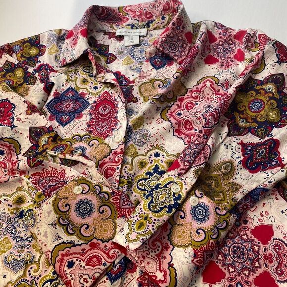 Cupcake and Cashmere Paisley Blouse Button Down Multicolor Feminine Boho Chic XS - Picture 4 of 12